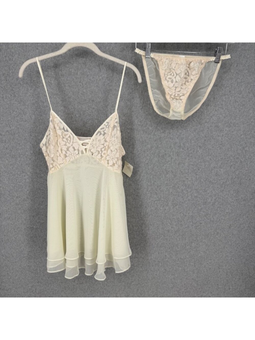 Expressions VTG 90s Babydoll Lingerie Set Slip Dress Size M/L Ivory Lace NEW